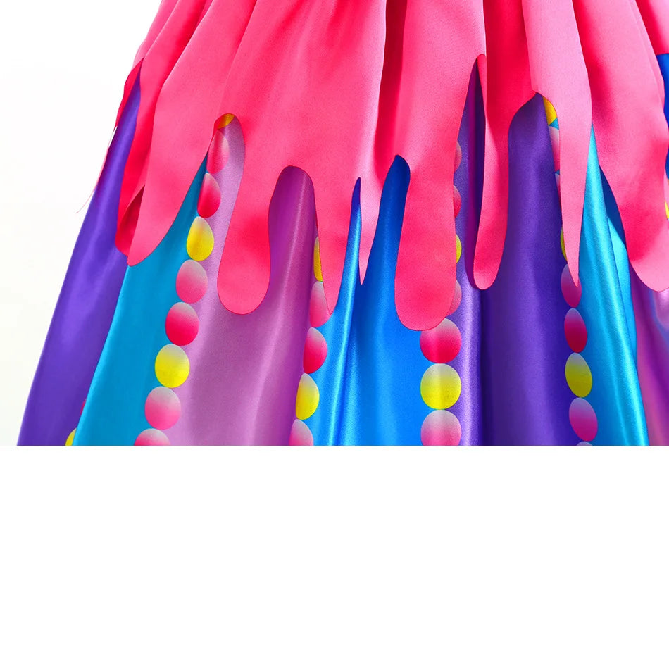 2024 Purim Girls Puff Sleeve Candy Costume Kids Sweet Lollipop Print Princess Dresses Lollipop Wand Birthday Fancy Party Clothes