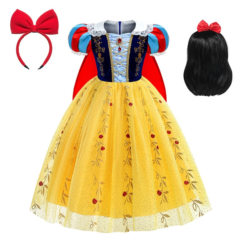 Disney Princess Snow White Dress for Girl Costume Kids Cosplay Puff Sleeves Mesh Ball Gown Clothes Children Party Birthday Dress