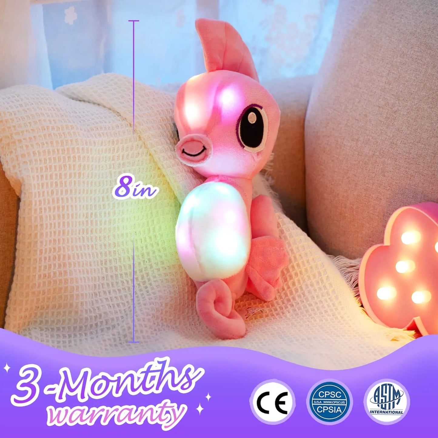 40cm LED Light Birthday Gift Cute Plush Toys Seahorse Throw Sleeping Pillows Stuffed Animals Kawaii Glowing Toy for Girls