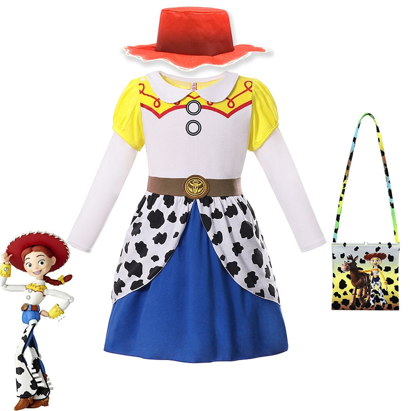 Disney Toy Story 4 Jessie Cosplay Carnival Princess Dress Long  Sleeves Girls Costume With Headband For Halloween Birthday Party