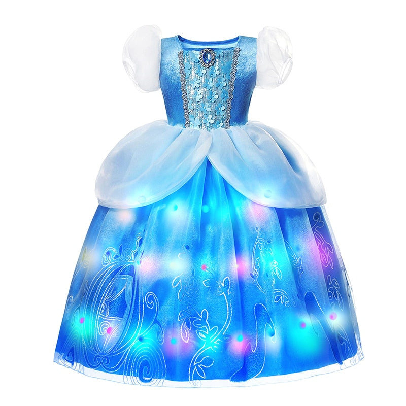 Disney Girls Little Mermaid Ariel Princess Dresses Led Light up Kids Costume Carnival Party Children Halloween Dress Up Clothes