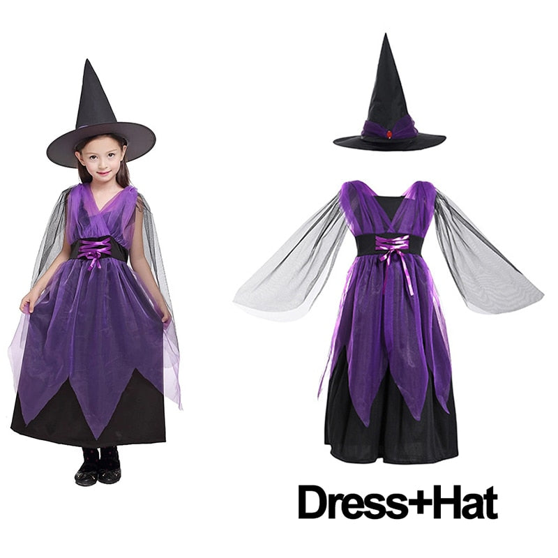 2023 Halloween Costume for Kids Girls Pumpkin Witch Vampire Cosplay Fancy Dress Children Carnival Party Cape Dresses Set 1-12Yrs