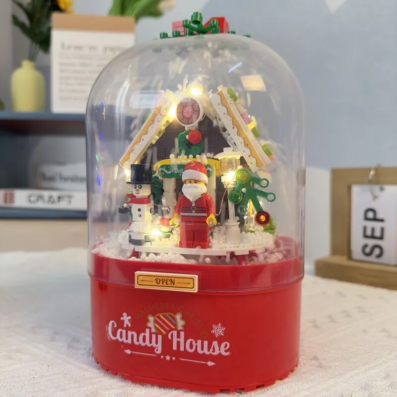 Merry Christmas Music Box Candy House Building Blocks DIY Doll house NewYear Santa Claus Children Gifts Christmas Decoration