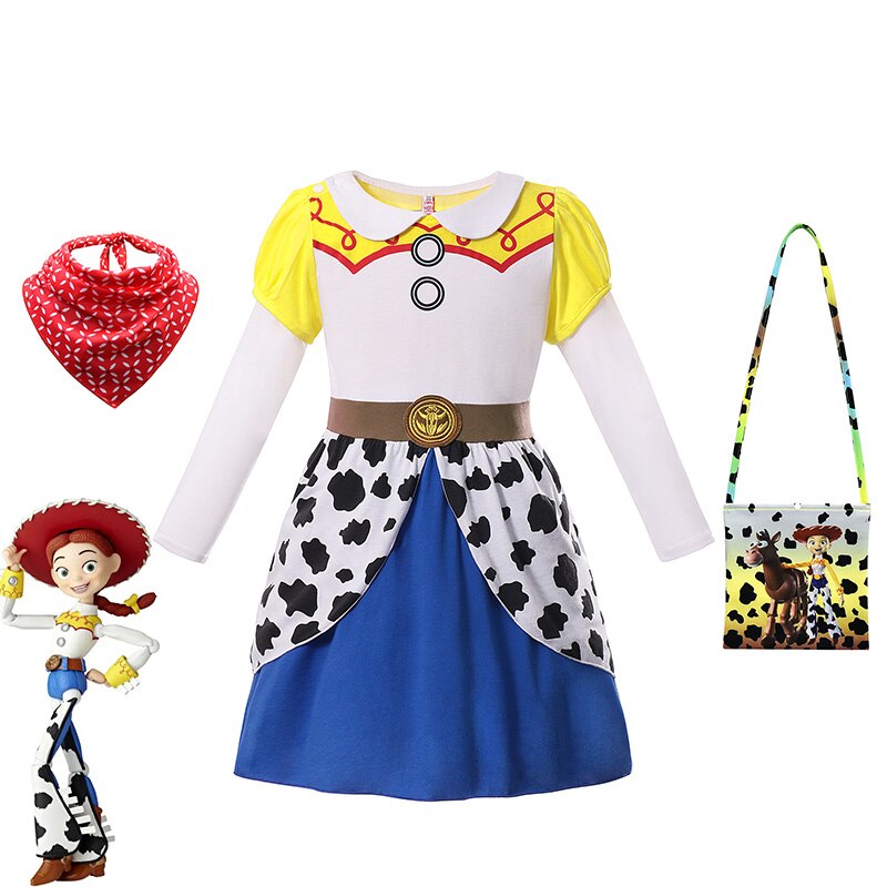 Disney Toy Story 4 Jessie Cosplay Carnival Princess Dress Long  Sleeves Girls Costume With Headband For Halloween Birthday Party