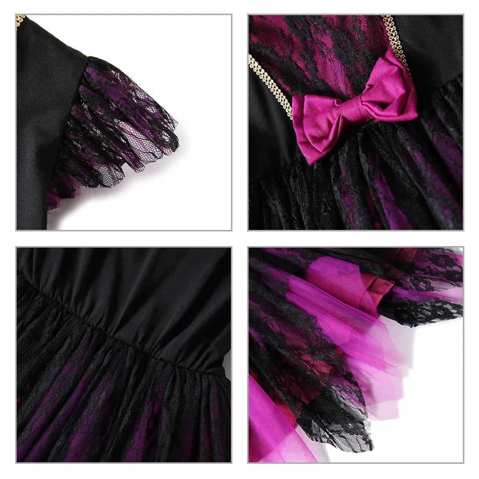 2-10Y Girls Halloween Witch Vampire Tutu Dress Kids Tutu Trailing Costume Dress Kids Carnival Cosplay Party Outfit Mesh Clothing