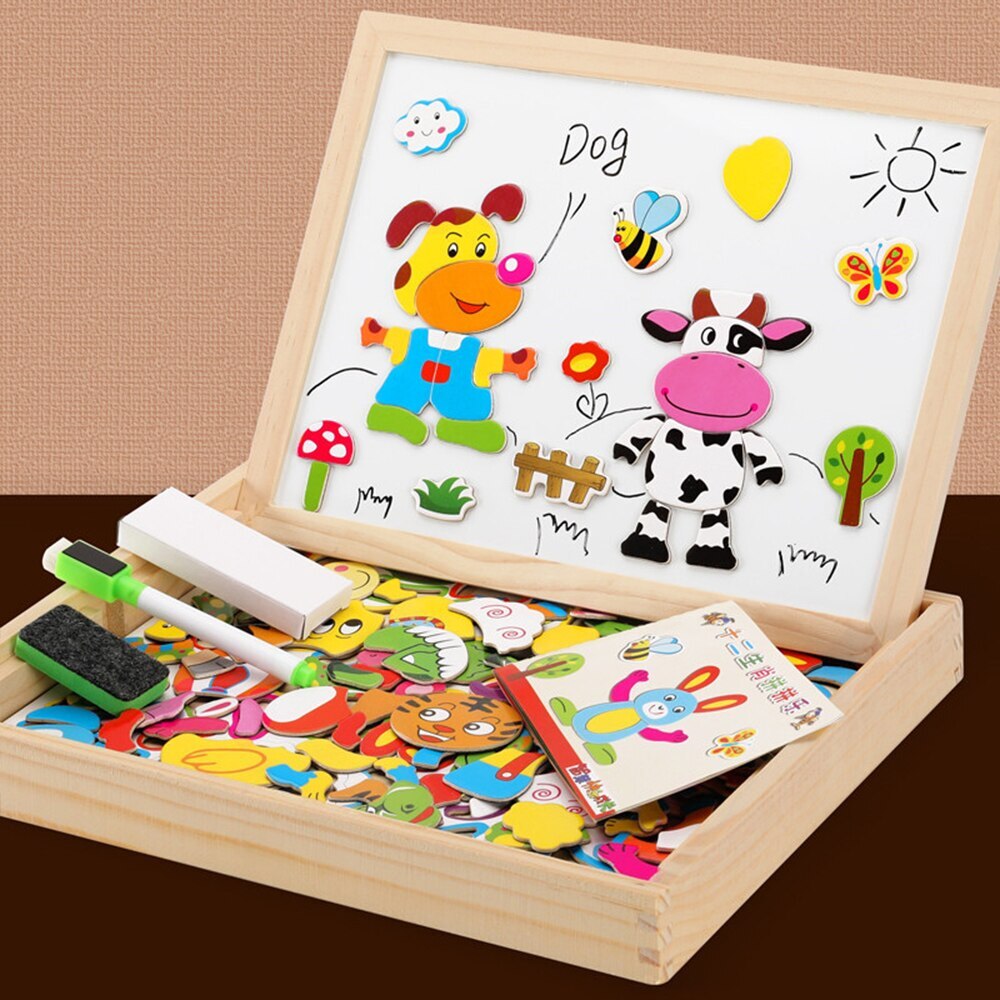 Wooden Multifunction Children Animal Puzzle Writing Magnetic Drawing Board Learning Educational Toy