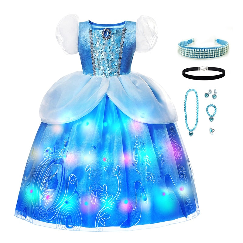 Disney Little Mermaid Ariel Princess Dresses Led Light Up Kids Costume