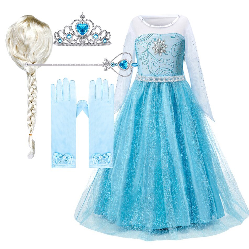 Princess Dress Kids Elsa Cosplay Dress Up Little Girls Costume for Halloween Party