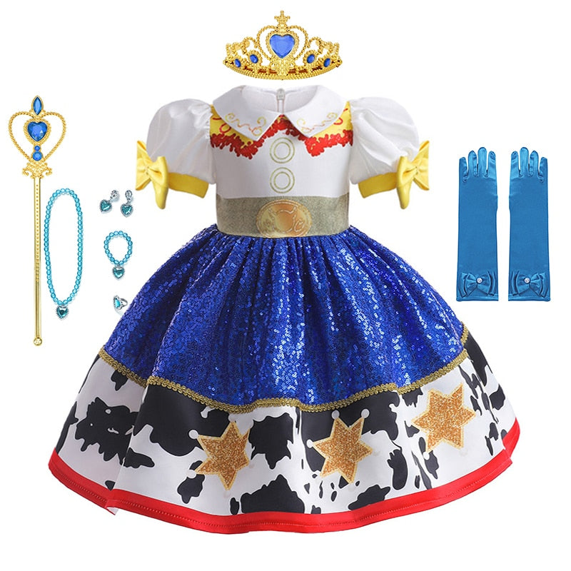 New Toy Story 4 For Girls Costume Kids Cosplay Bo Peep Pink Clothes Summer Fly Sleeve Sequins Dresses Fancy Princess Dress 1-7T