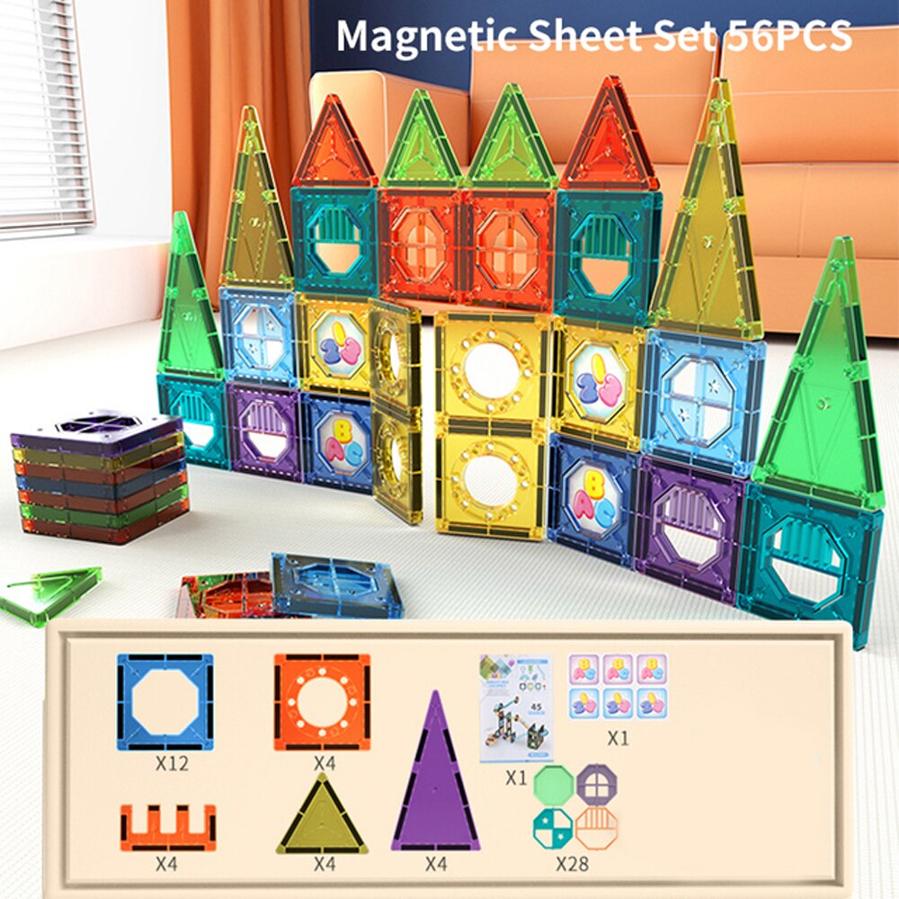 43/55/56PCS Magnetic Building Tiles 3D Building Blocks Construction Set for Early Learning