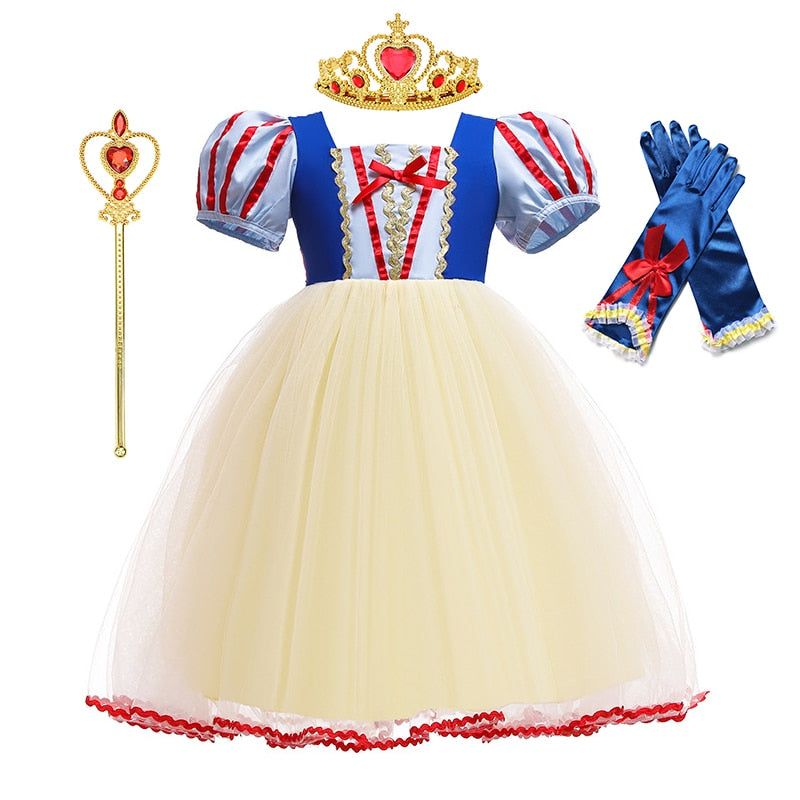 Disney Princess Snow White Dress for Girl Costume Kids Cosplay Puff Sleeves Mesh Ball Gown Clothes Children Party Birthday Dress