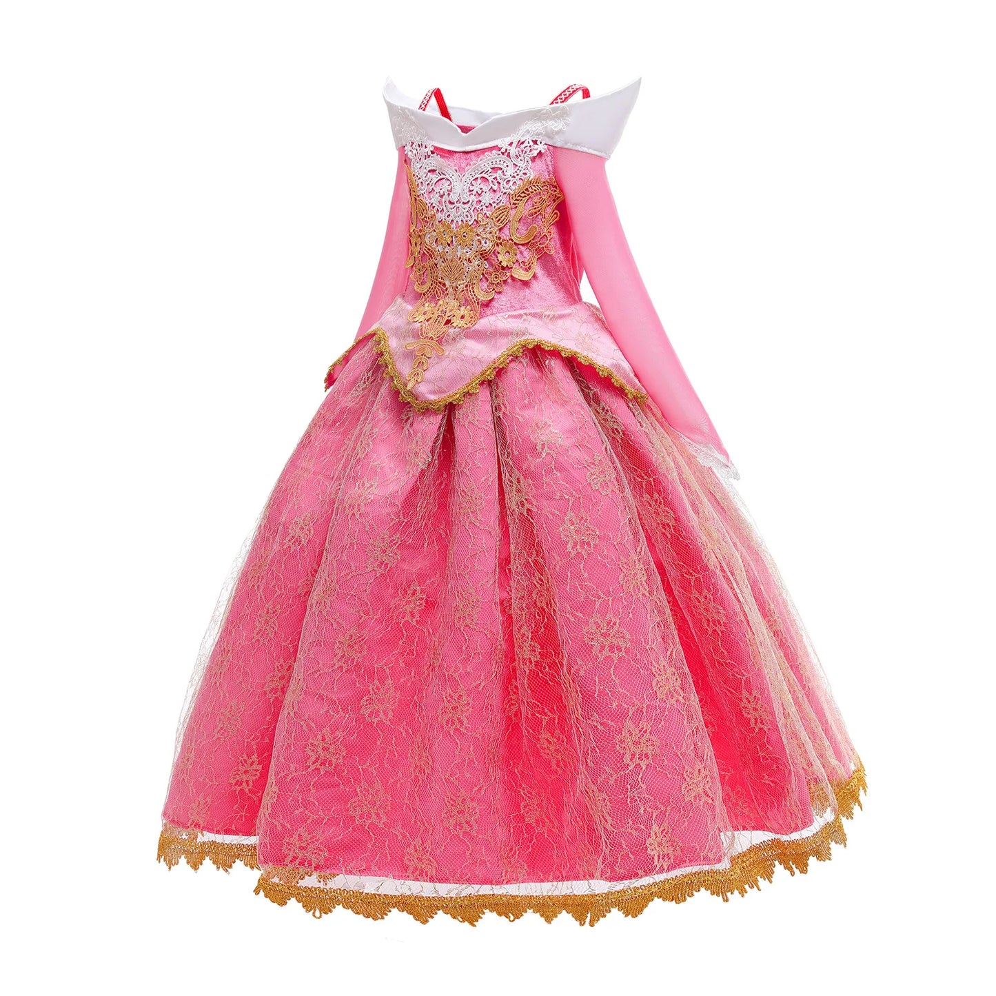 Aurora Cosplay Costume Sleeping Beauty Girl Princess Dress Child Birthday Theme Party Long Sleeve Off Shoulder Elegant Ball Gown