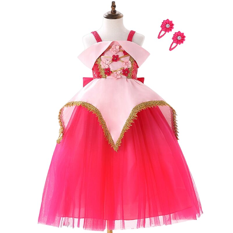 New Girls Fancy Flower Ball Gown of Disney Aurora Princess Dress