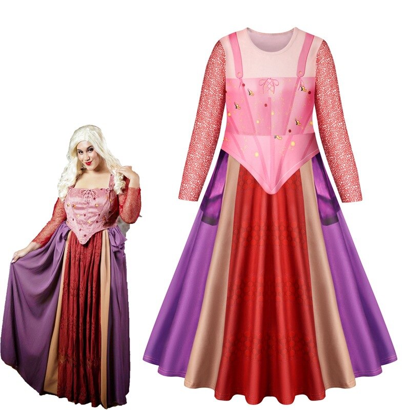 Hocus Pocus Halloween Witch Dress Up Kids Winifred Sanderson Cosplay Costume Fancy Girls Long Sleeve Printed Milk Silk Clothing