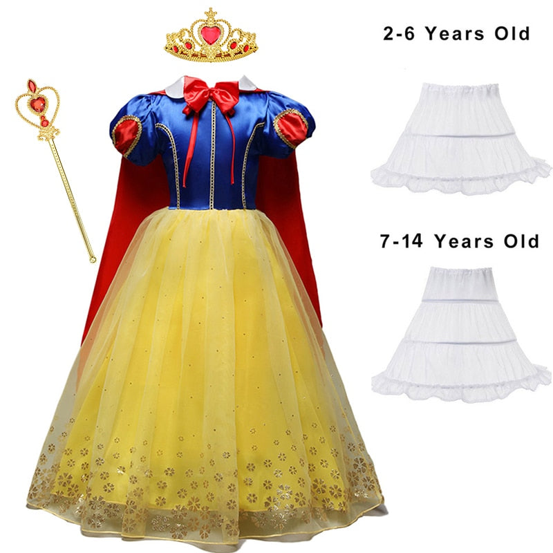 Disney Princess Snow White Dress for Girl Costume Kids Cosplay Puff Sleeves Mesh Ball Gown Clothes Children Party Birthday Dress