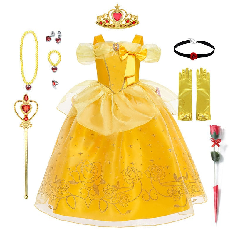 Disney Belle Dress for Girl Princess Kids Embroidery Ball Gown Child Cosplay Beauty and beast Costume Fancy Party Clothing Girls