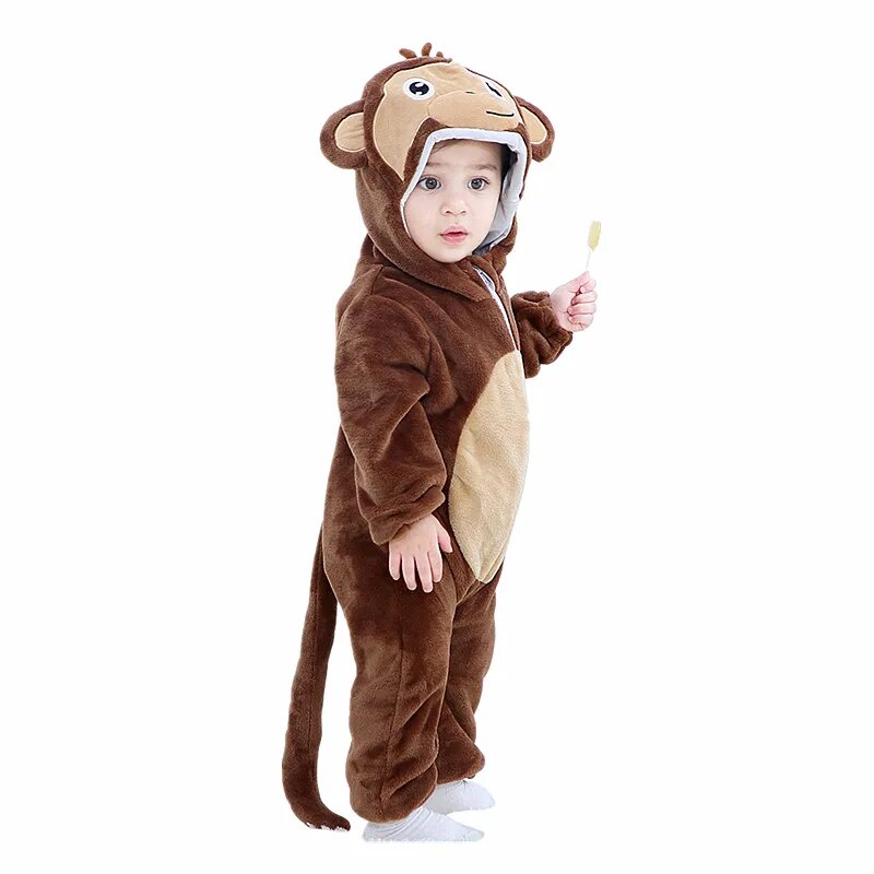 Toddler Animal Crawling Costume Lion Cosplay Costume Baby Harvest Halloween Play Hooded Costume for 2-3Y Boys Girls Warm Pajamas