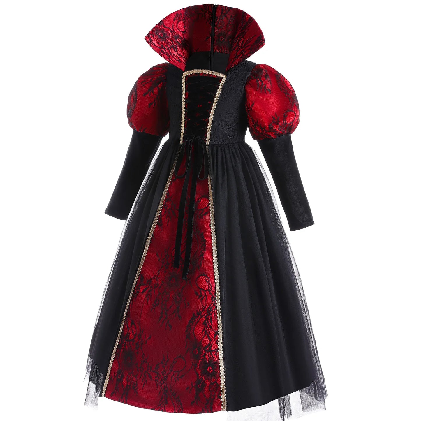 Vampire Costume Deluxe Carnival Party Black Trailing Mesh Dress Kids Cosplay Halloween Demon For Girls Boys Clothes Suit