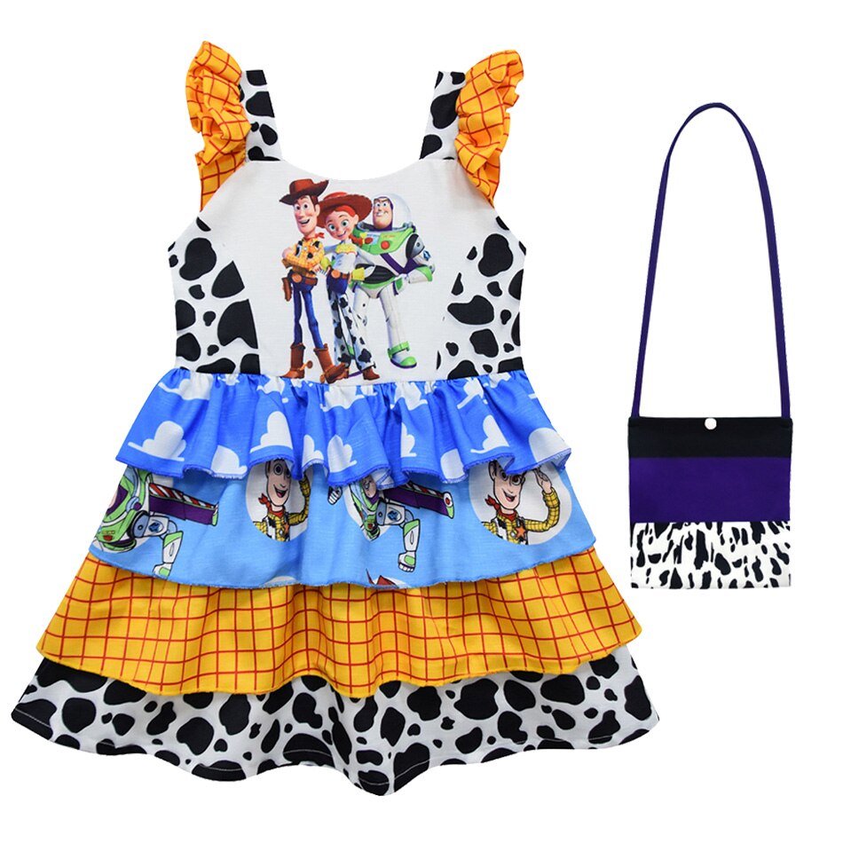 Girls Buzz Lightyear Dress Woody Cartoon Cow Frocks Toy Story Halloween Clothes Party