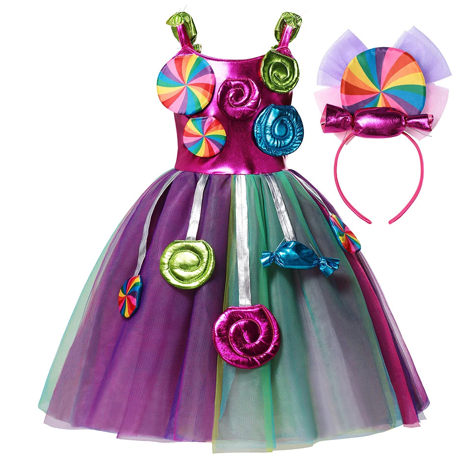 LED Light up Purim 2024 Kid Disguise Candy Dress for Girls Cosplay Costume Fancy Children Colorful Dresses Birthday Party Gift