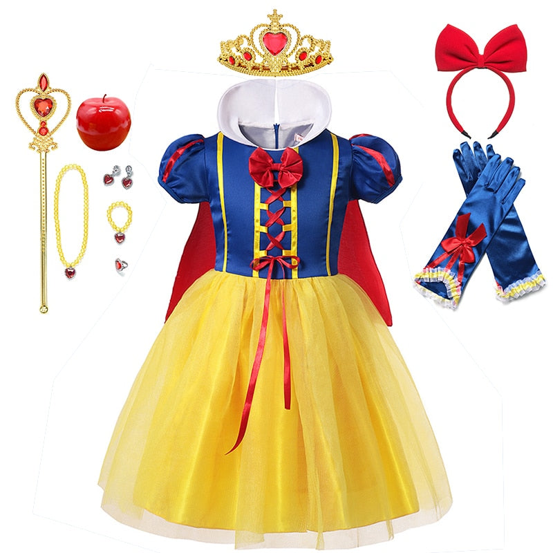 Disney Princess Snow White Dress for Girl Costume Kids Cosplay Puff Sleeves Mesh Ball Gown Clothes Children Party Birthday Dress