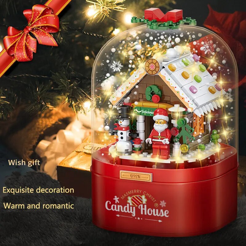 Merry Christmas Music Box Candy House Building Blocks DIY Doll house NewYear Santa Claus Children Gifts Christmas Decoration