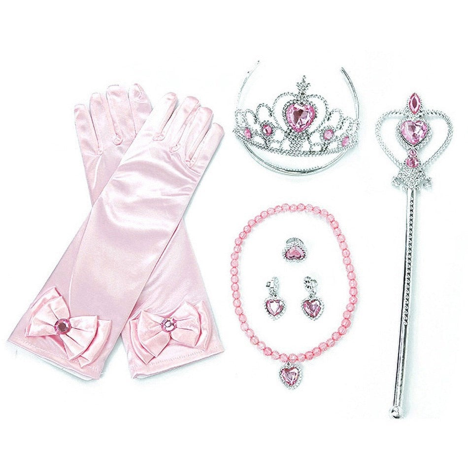 Girl Princess Accessories Kids Elsa Anna Wig Elza Gloves Necklace Earring Photography Props Children Cosplay Play Party Supplies