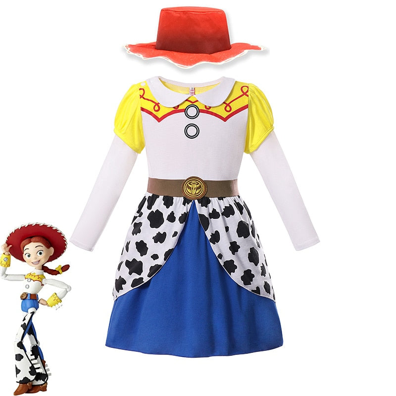 Disney Toy Story 4 Jessie Cosplay Carnival Princess Dress Long  Sleeves Girls Costume With Headband For Halloween Birthday Party