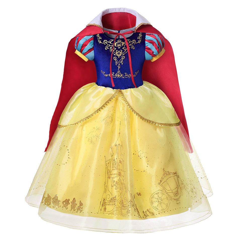 Disney Princess Snow White Dress for Girl Costume Kids Cosplay Puff Sleeves Mesh Ball Gown Clothes Children Party Birthday Dress