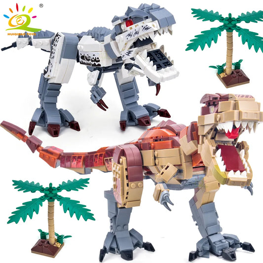 HUIQIBAO Jurassic Indominus Rex Dinosaur World Model Building Blocks City Triceratops Velociraptor Dino Park Bricks Children Toy