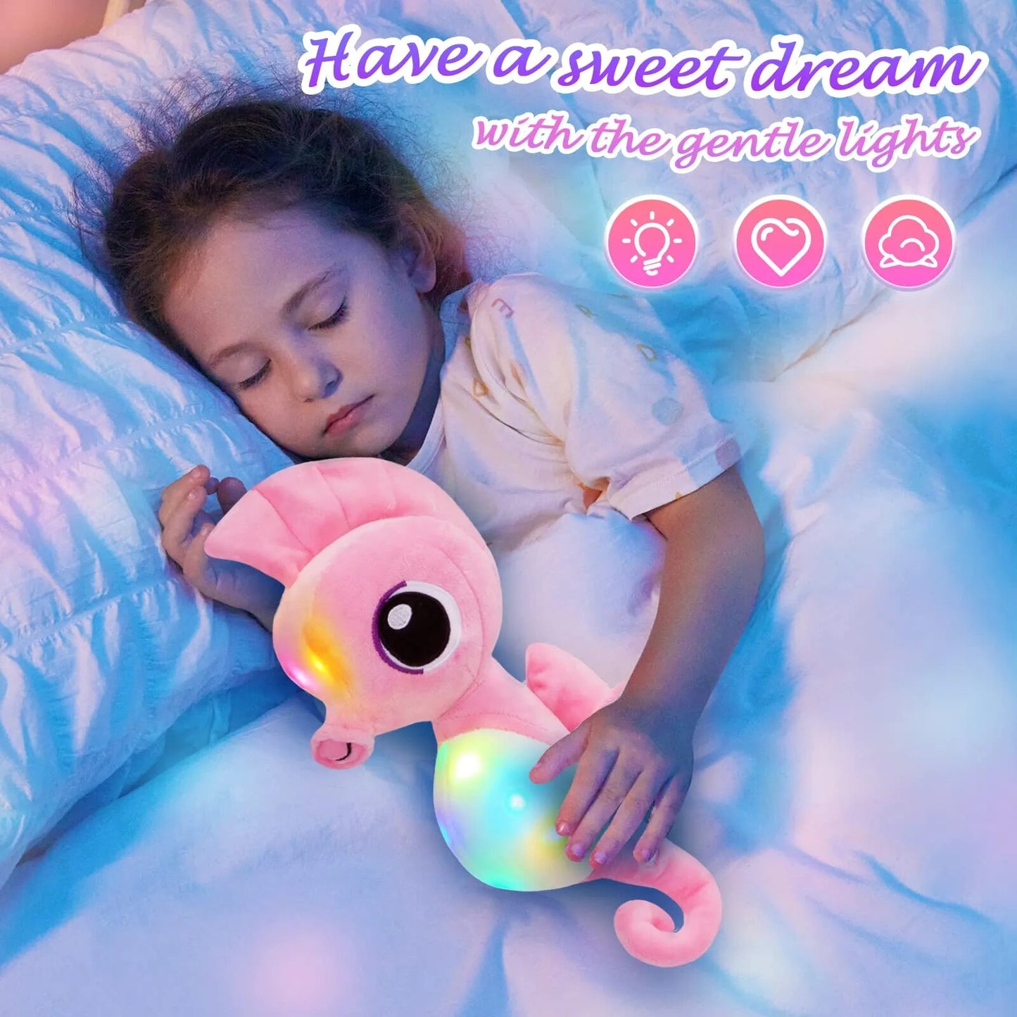 40cm LED Light Birthday Gift Cute Plush Toys Seahorse Throw Sleeping Pillows Stuffed Animals Kawaii Glowing Toy for Girls