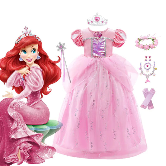 Princess Ariel Party Ball Gown for Girls The Little Mermaid Deluxe Carnival Cosplay Costume Children Pink Birthday Fantasy Robes