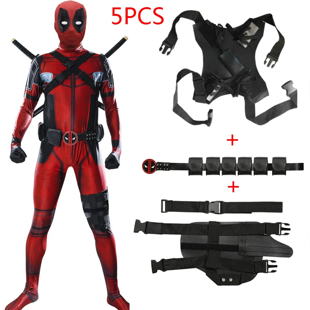 Anime Kids Adult Superhero Deadpool Cosplay Costumes Bodysuit Attached Mask Suits Halloween Party for Boy Girls