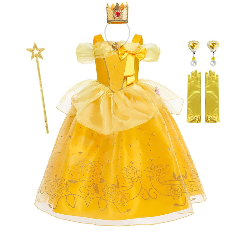 Disney Belle Dress for Girl Princess Kids Embroidery Ball Gown Child Cosplay Beauty and beast Costume Fancy Party Clothing Girls