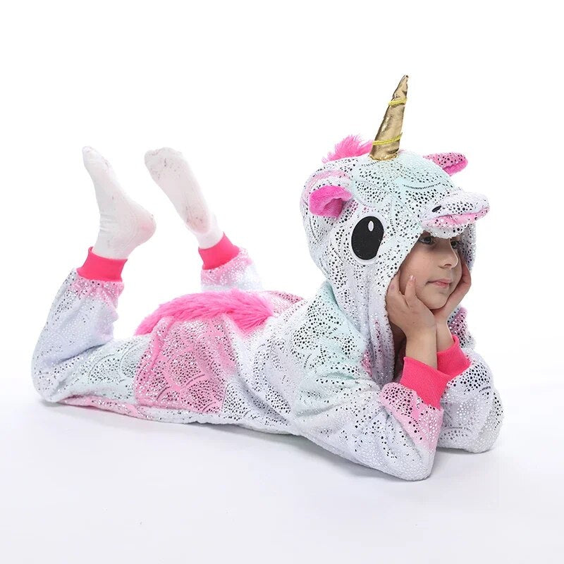 Kids Pajamas Girls Boys Sleepwear Baby Jumpsuit Night Clothes Animal Cartoon Lion Flannel Unicorn Children's Pyjamas For 6 8 10T