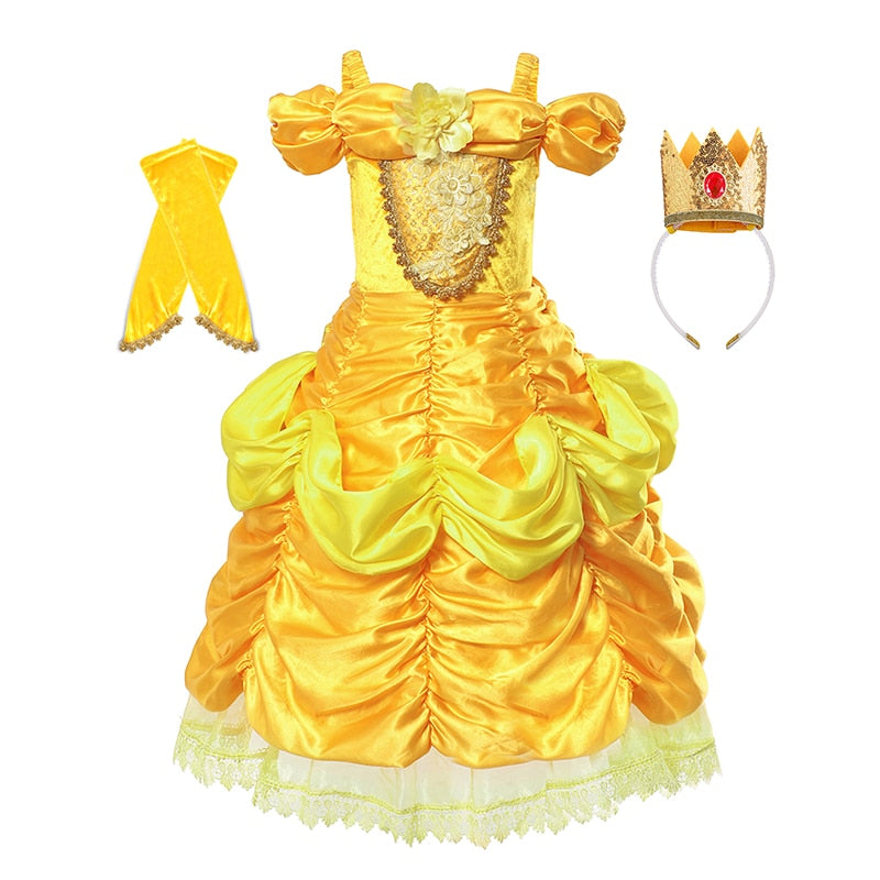 Disney Belle Dress for Girl Princess Kids Embroidery Ball Gown Child Cosplay Beauty and beast Costume Fancy Party Clothing Girls