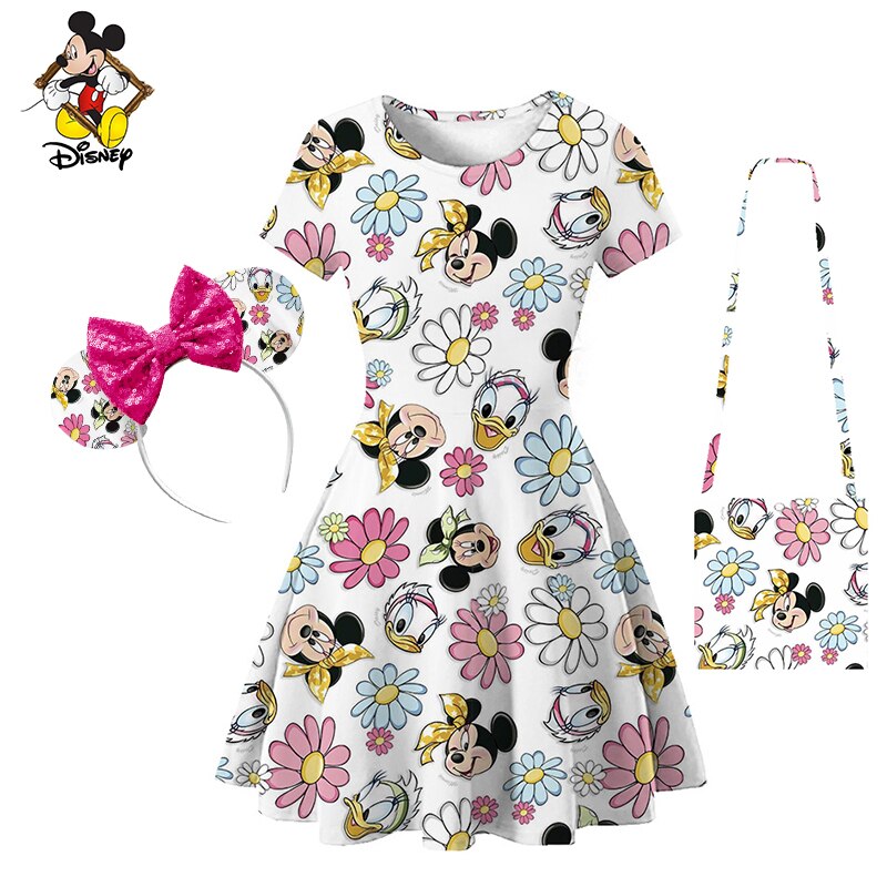 Summer Baby Girl Casual Dress Floral Kids Toddler Minnie Mouse Daisy Cartoon Cute Princess Costumes For Girls Backless Dresses