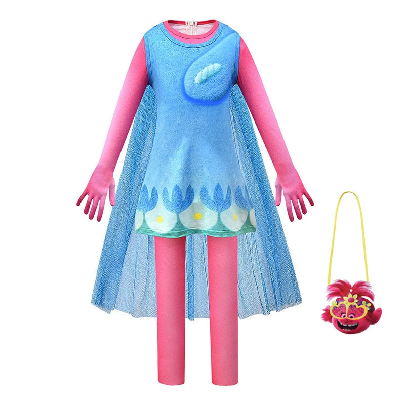 Poppy Trolls Cosplay Costume  with bag and hair for Girls