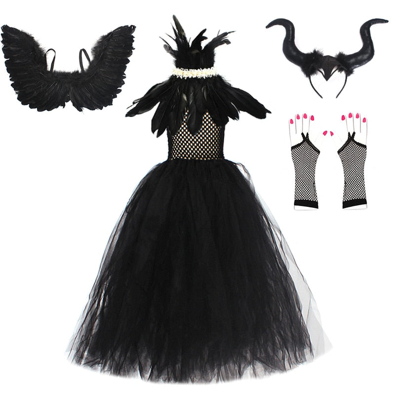 Children Halloween Cosplay Queen of Hearts Maleficent Gothic Demon Vampire Spider Witch Dress for Girls Party Masquerade Costume