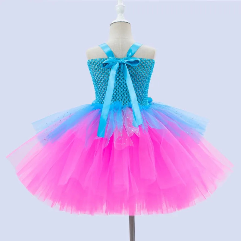 Trolls Tutu Dress for Girls Princess Poppy Birthday Costumes for Kids Magic Elves Halloween Dresses Girl Fairy Flower Outfits