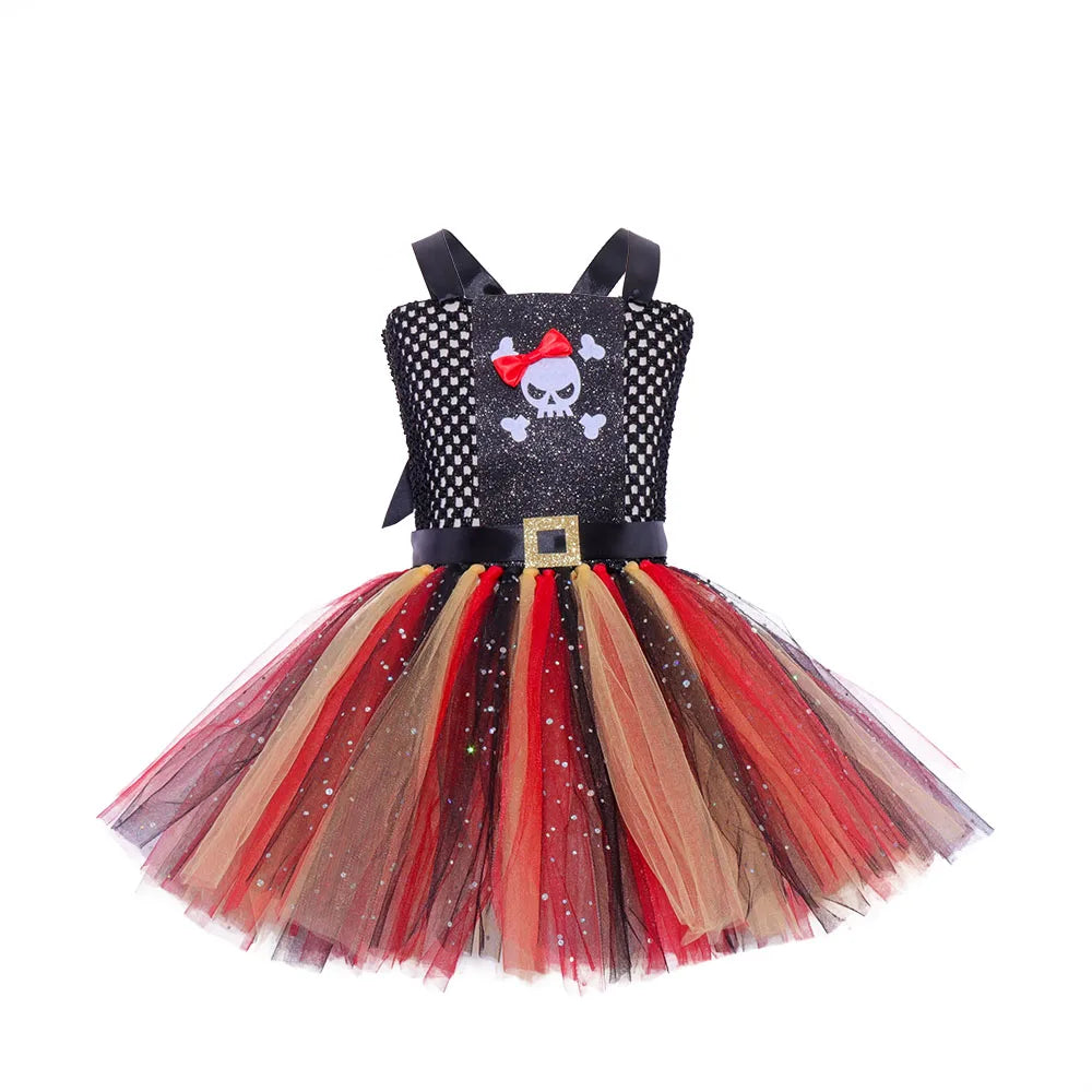 Halloween Carnival Party Costume Girls Tutu Dress with Accessory Children Dress Up Pirate Costumes Kids Clothing for Cosplay