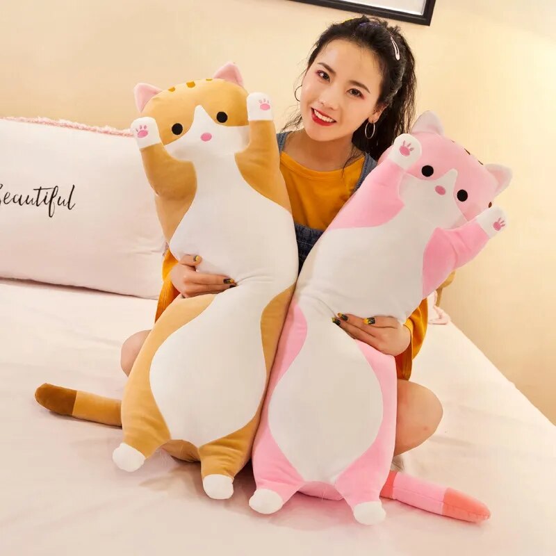 160cm Ultra Soft Cat Plush Long Pillow Down Cotton Stuffed Cartoon Kitten Cats Doll Plushie Peluche Sleeping Leg Pillow Gift