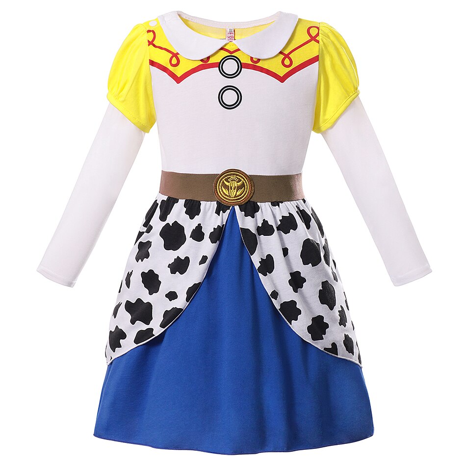 Disney Toy Story 4 Jessie Cosplay Carnival Princess Dress Long  Sleeves Girls Costume With Headband For Halloween Birthday Party