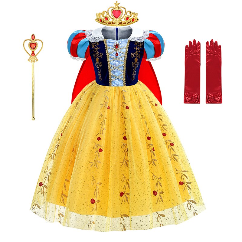 Disney Princess Snow White Dress for Girl Costume Kids Cosplay Puff Sleeves Mesh Ball Gown Clothes Children Party Birthday Dress