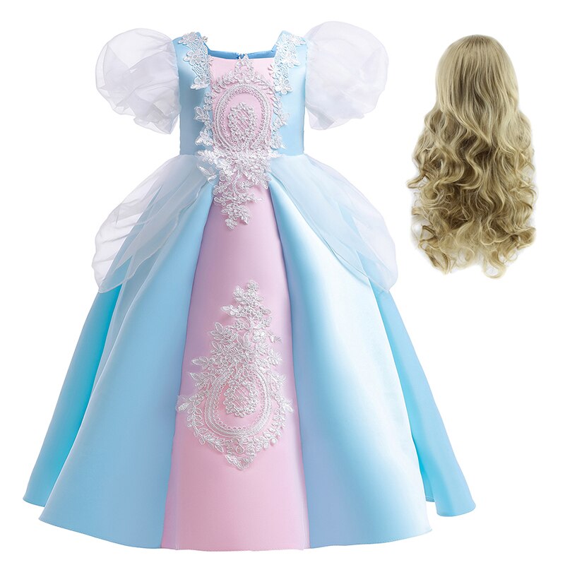 Disney New Fancy Cinderella Puff Sleeve Lace Ball Gown Princess Dress for Girls