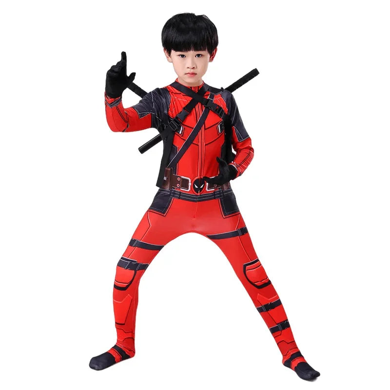 Deadpool Cosplay Costume Marvel Superhero Wade Cosplay Costume Bodysuit Jumpsuit Arms Weapon Suit Halloween Man Kiid