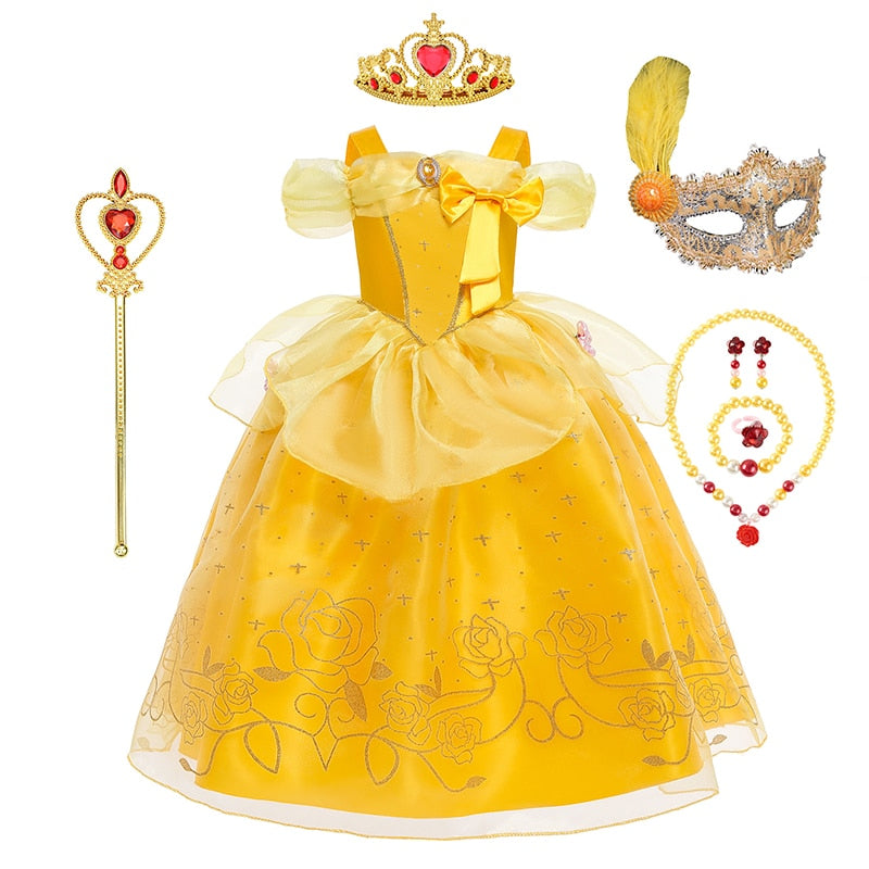 Disney Belle Dress for Girl Princess Kids Embroidery Ball Gown Child Cosplay Beauty and beast Costume Fancy Party Clothing Girls