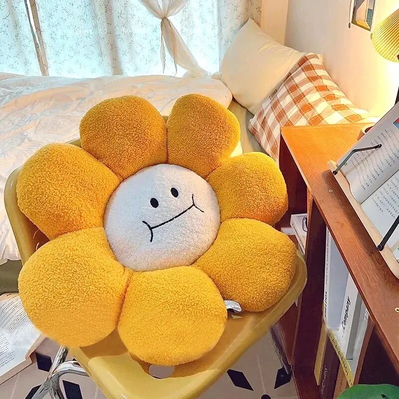 Sunflower Throw Pillow Stuffed Toy Soft Kawaii Sofa Cushion Cartoon Plush "Keep Smile" Face Bedroom Flower Floor Seat Pad