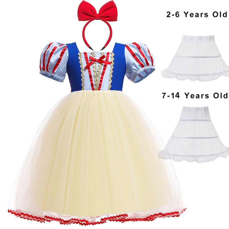 Disney Princess Snow White Dress for Girl Costume Kids Cosplay Puff Sleeves Mesh Ball Gown Clothes Children Party Birthday Dress