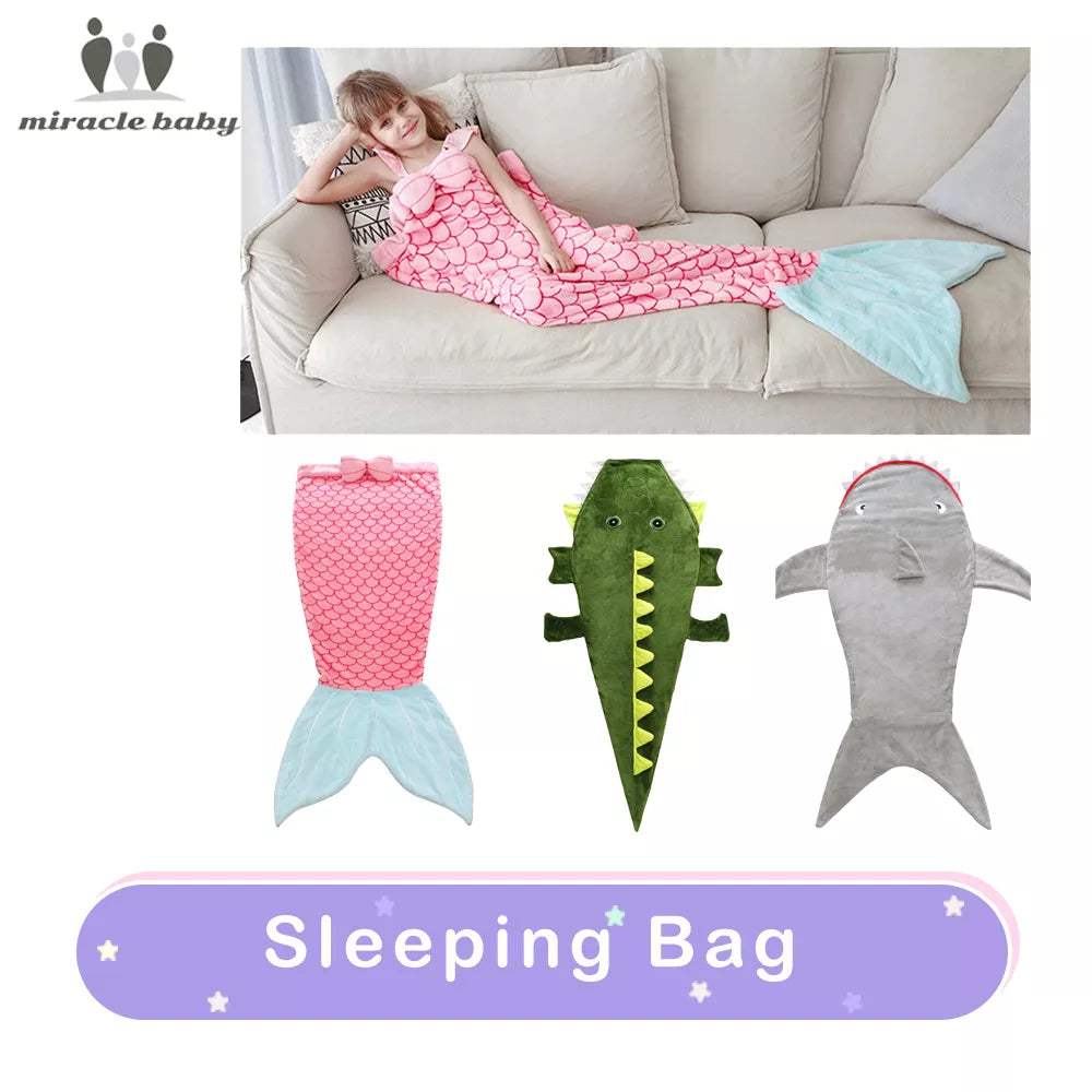 Children Cartoon Blanket Thick Mermaid Tail Baby Sleeping Bag One-Piece Warm Soft Lazy Play Sleepsack Birthday Christmas Gifts